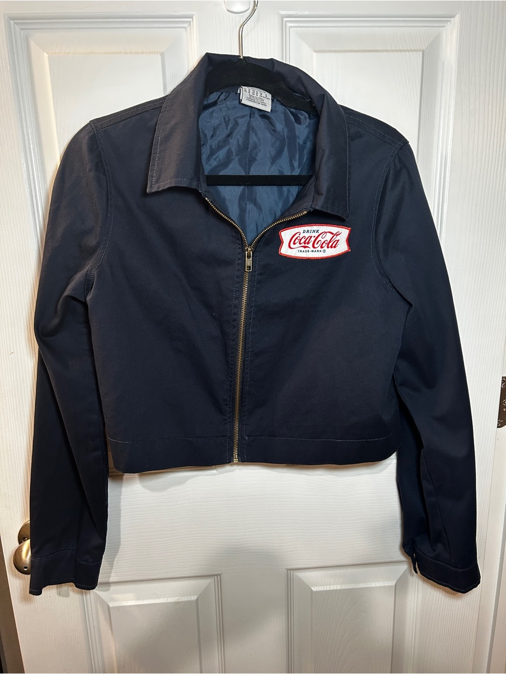 Coca Cola Navy Zip-Up Bomber Jacket with Patch Logo
